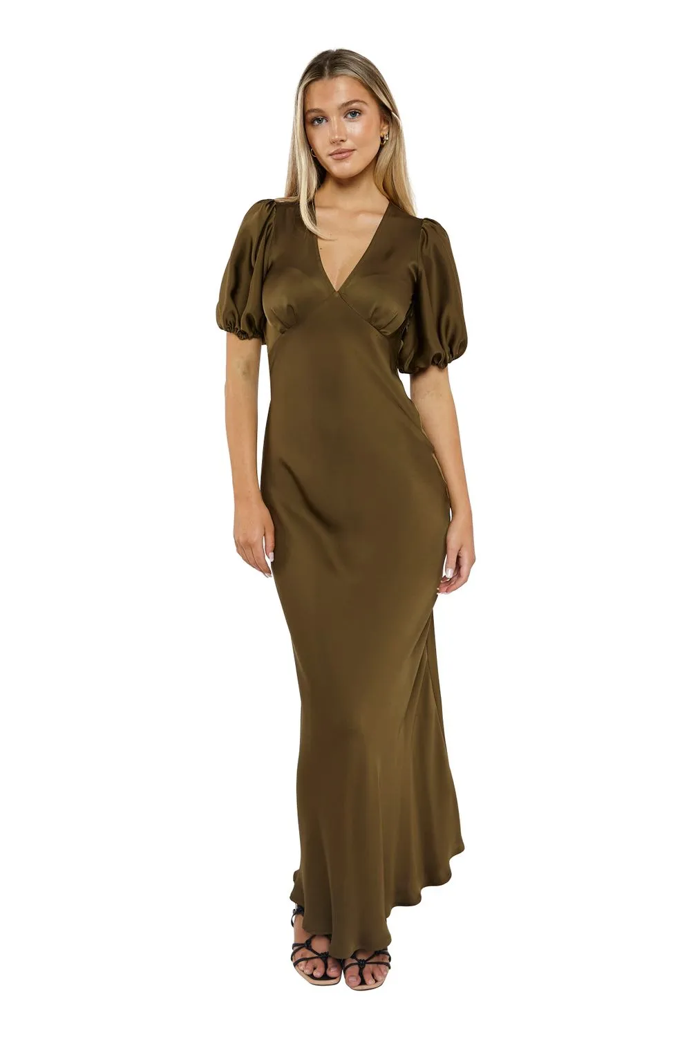 Uma Satin Dress Khaki