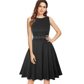 Vintage Black Elegant Floral Swing Dress