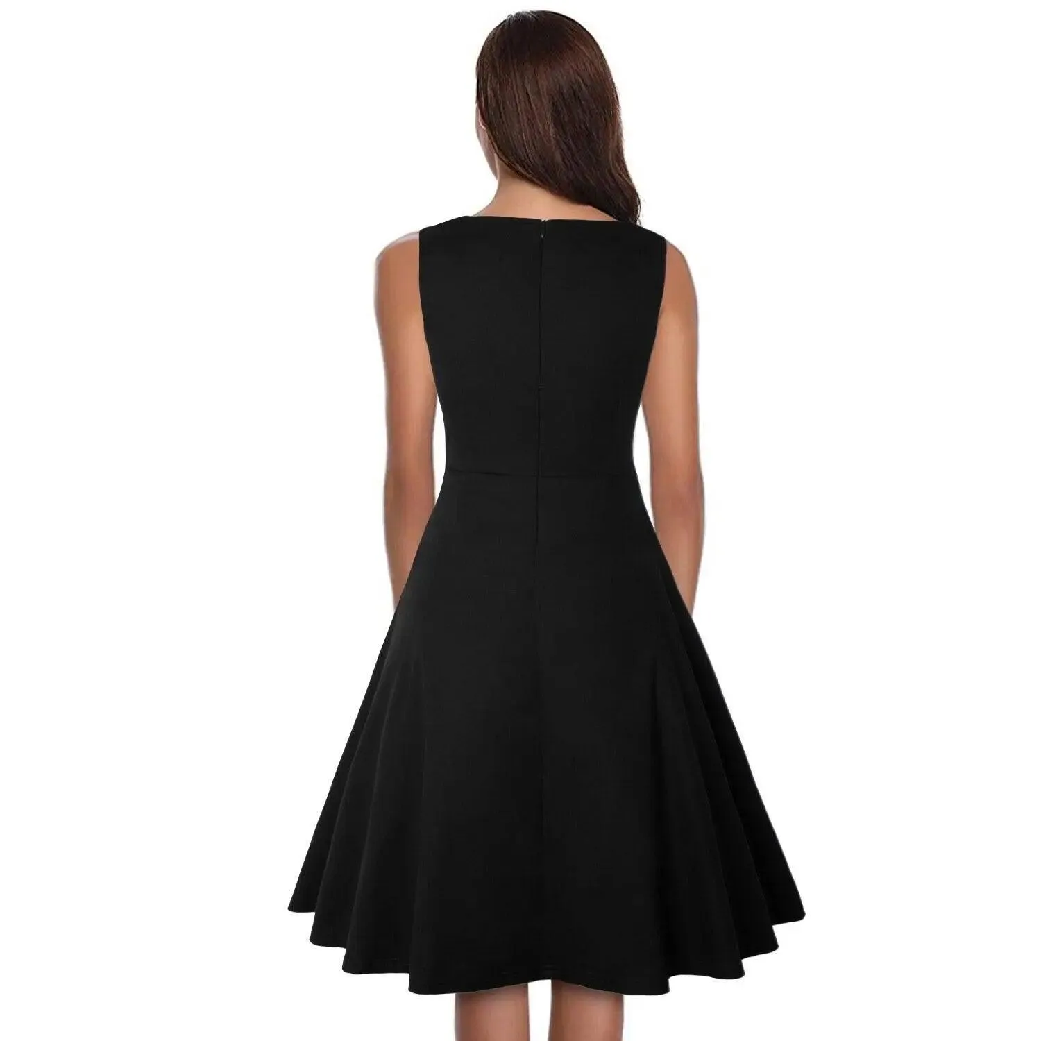 Vintage Black Elegant Floral Swing Dress