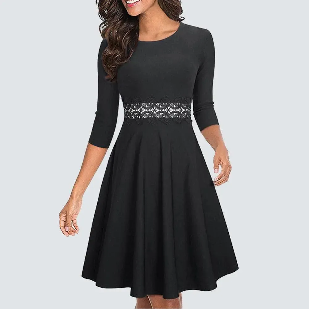 Vintage Black Elegant Floral Swing Dress