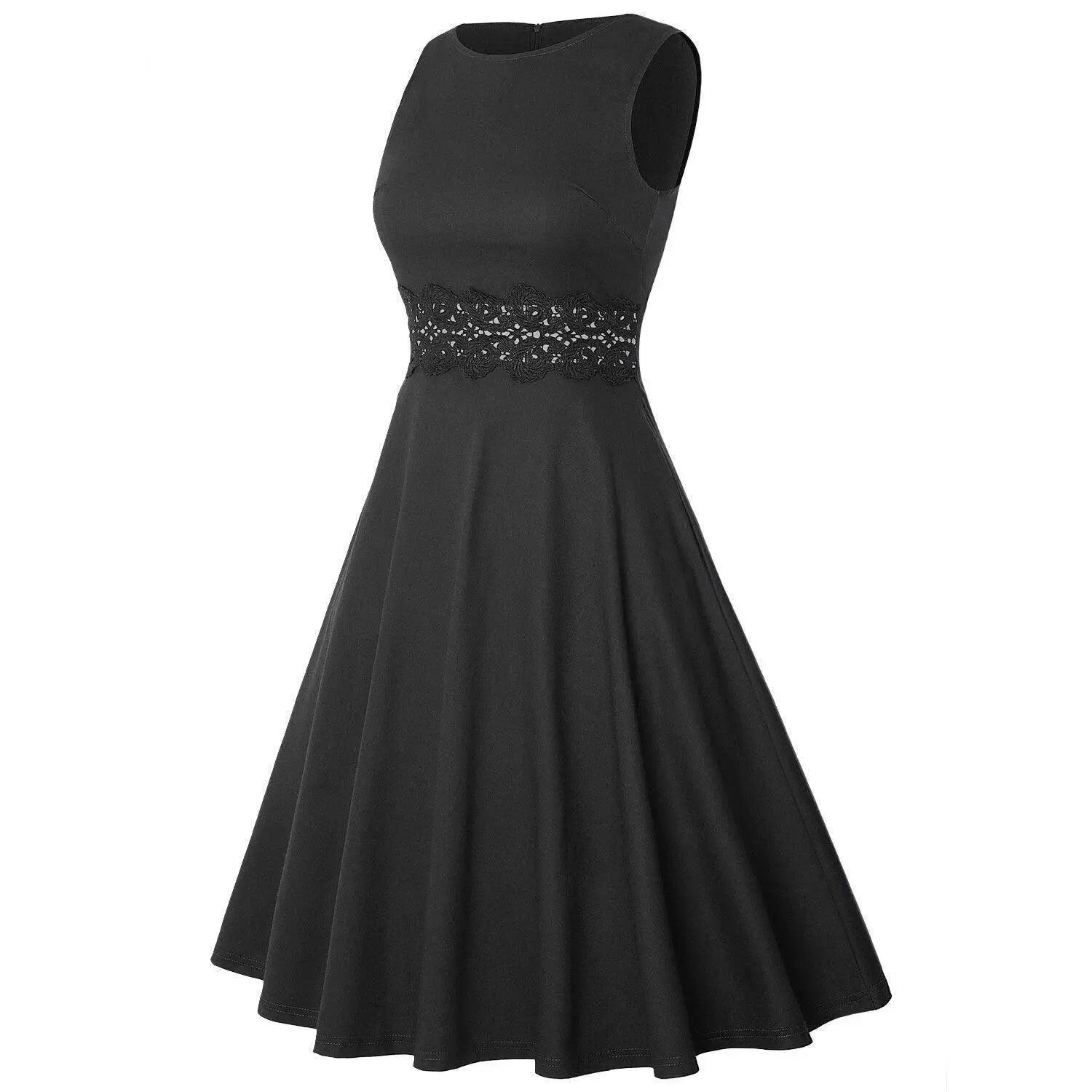 Vintage Black Elegant Floral Swing Dress