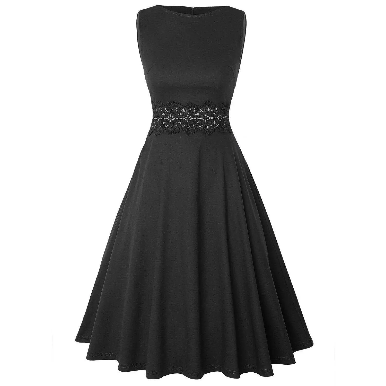 Vintage Black Elegant Floral Swing Dress