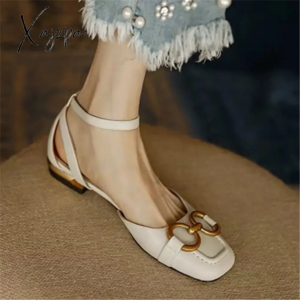 Xajzpa - Women's Sandals Elegant Office Ladies Shoes and Sandals Women Casual Shoes Square Heel Sandals Slip On Woman Flats