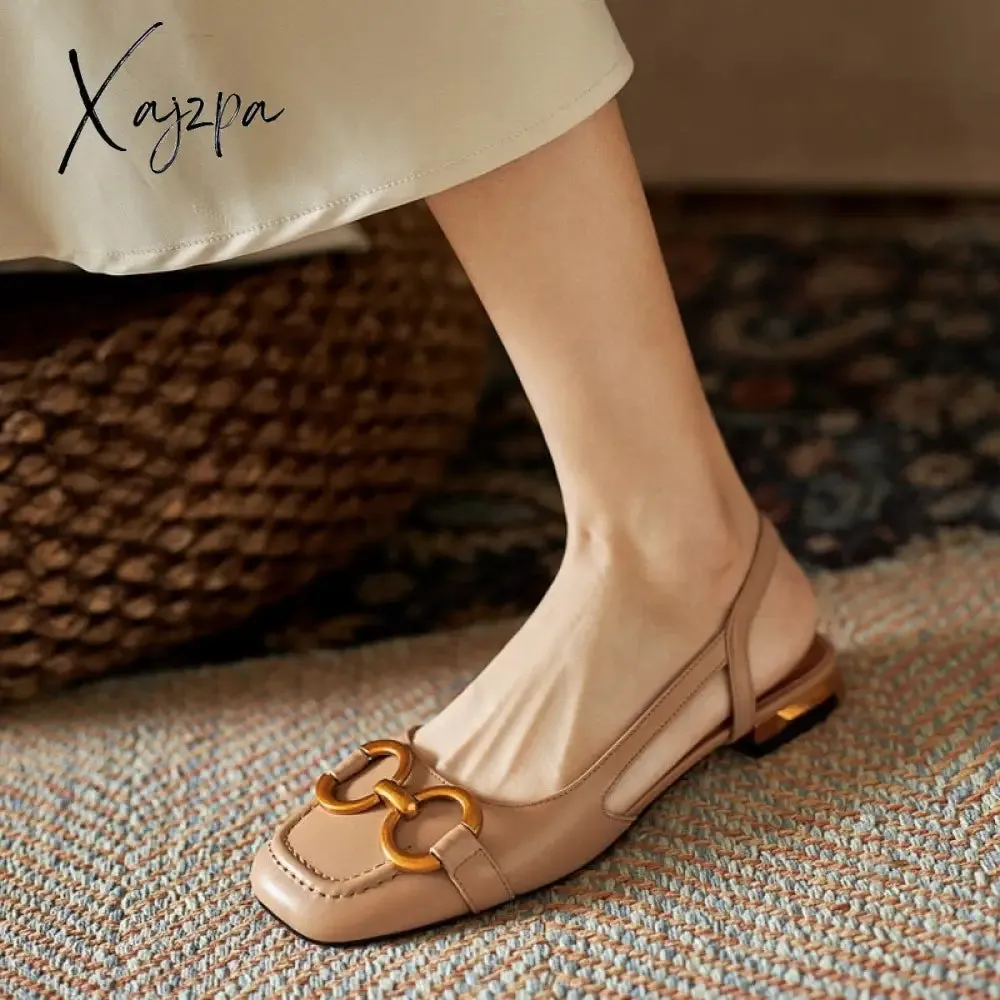 Xajzpa - Women's Sandals Elegant Office Ladies Shoes and Sandals Women Casual Shoes Square Heel Sandals Slip On Woman Flats