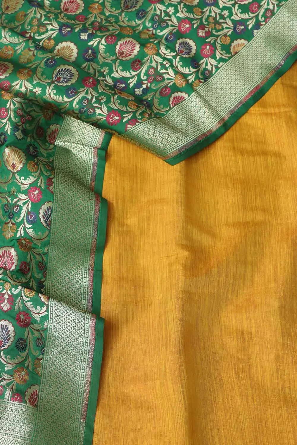 Yellow Plain Tissue Cotton Suit With Banarasi Kimkhwab Design Silk Dupatta